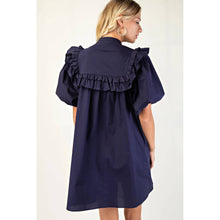 Load image into Gallery viewer, Puff Sleeve Navy Ruffle Dress
