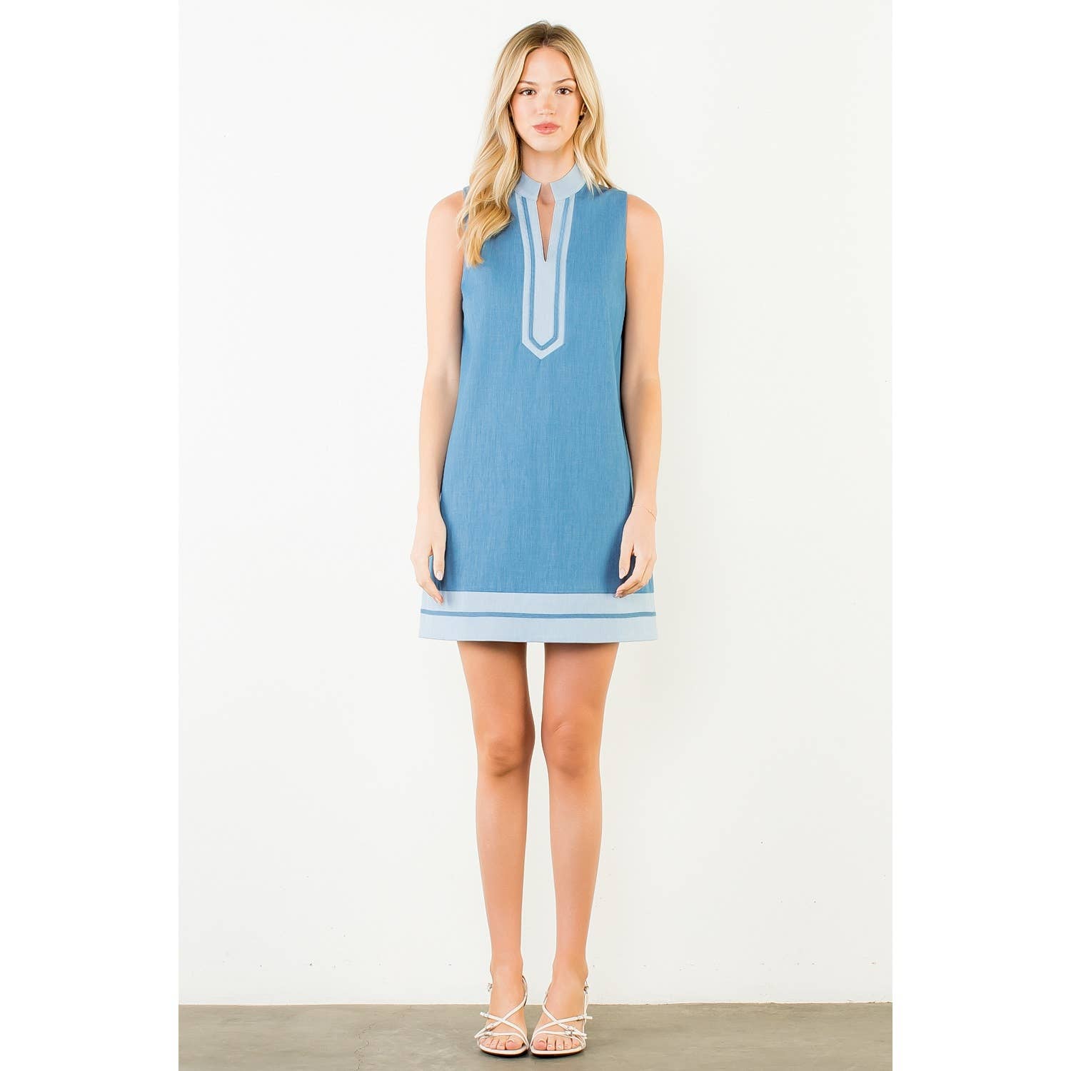 Split Neck Contrast Trim Denim Dress – Prickly Pear HTX