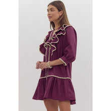 Load image into Gallery viewer, Plum Solid Ruffled Mini Dress
