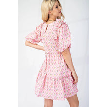Load image into Gallery viewer, Printed Puff Sleeves Mini Ruffle Dress
