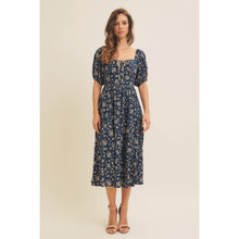 Load image into Gallery viewer, Square Neck Floral Midi Dress with Bow
