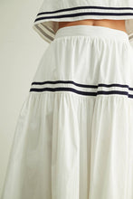 Load image into Gallery viewer, Navy &amp; White Tiered Skirt
