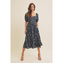 Load image into Gallery viewer, Square Neck Floral Midi Dress with Bow
