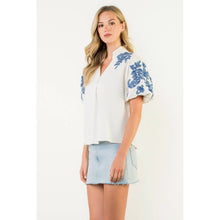 Load image into Gallery viewer, Puff Sleeve Embroidered Detail Top
