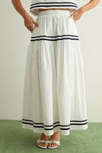 Load image into Gallery viewer, Navy &amp; White Tiered Skirt
