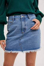 Load image into Gallery viewer, High-Waist Denim Raw Hem Mini Skirt - Light Wash
