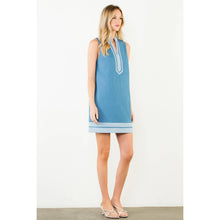 Load image into Gallery viewer, Split Neck Contrast Trim Denim Dress
