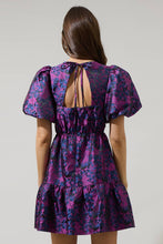 Load image into Gallery viewer, Farrah Jacquard Floral May Tiered Mini Dress - Navy Fuchsia
