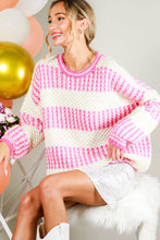 Load image into Gallery viewer, Round Neck Color Blocked Pink Sweater
