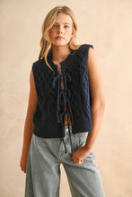 Load image into Gallery viewer, Tie Front Cable Knitted Vest - Navy
