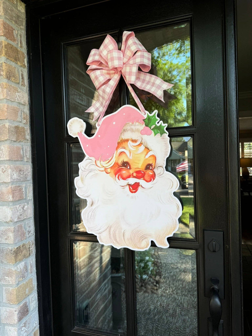 Pink Vintage Old Saint Nick Door Hanger
