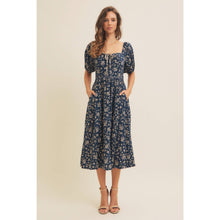 Load image into Gallery viewer, Square Neck Floral Midi Dress with Bow
