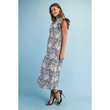 Load image into Gallery viewer, Floral Embroidered Black Gingham Print Midi Dress

