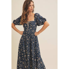 Load image into Gallery viewer, Square Neck Floral Midi Dress with Bow
