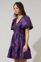 Load image into Gallery viewer, Farrah Jacquard Floral May Tiered Mini Dress - Navy Fuchsia
