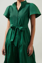 Load image into Gallery viewer, Bellucci Emerald Poplin Button Front Tiered Midi Dress
