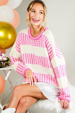 Load image into Gallery viewer, Round Neck Color Blocked Pink Sweater
