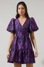 Load image into Gallery viewer, Farrah Jacquard Floral May Tiered Mini Dress - Navy Fuchsia
