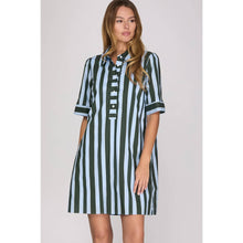 Load image into Gallery viewer, Green &amp; Blue Striped Mini Dress
