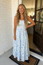 Load image into Gallery viewer, Sky Blue Floral Smocked Maxi Dress
