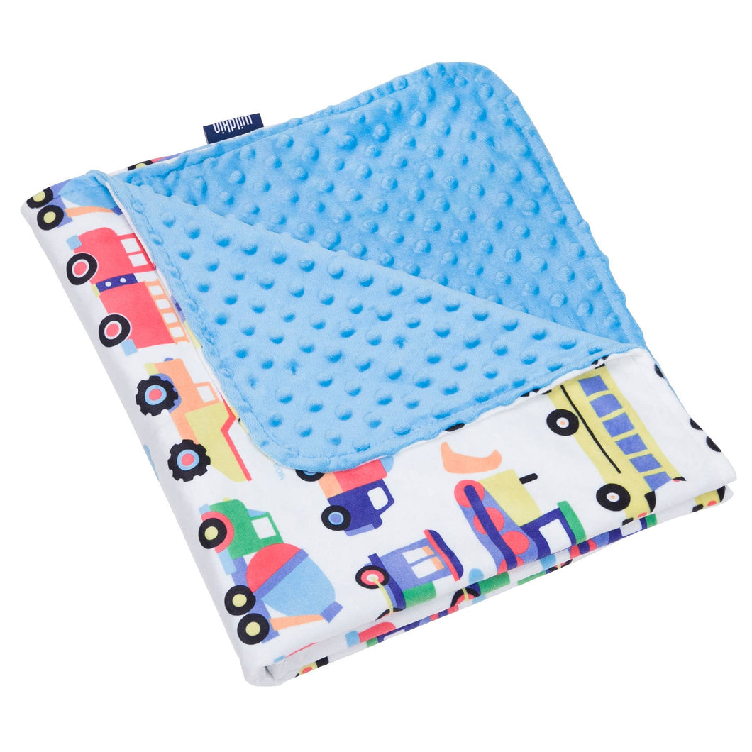 Trains Planes and Trucks Plush Blanket - Blue