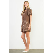 Load image into Gallery viewer, Brown Short Sleeve Embroidered Detail Dress
