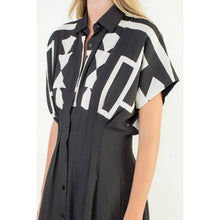 Load image into Gallery viewer, Black Button Down Geo Print Midi Dress
