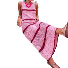 Load image into Gallery viewer, Pink Color Block Knit Hollow Out Sleeveless Dress
