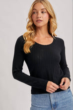 Load image into Gallery viewer, Long Sleeve Pointelle Black Top
