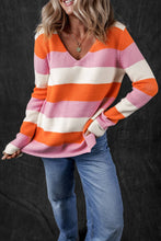 Load image into Gallery viewer, V Neck Casual Sweater - Orange Stripe
