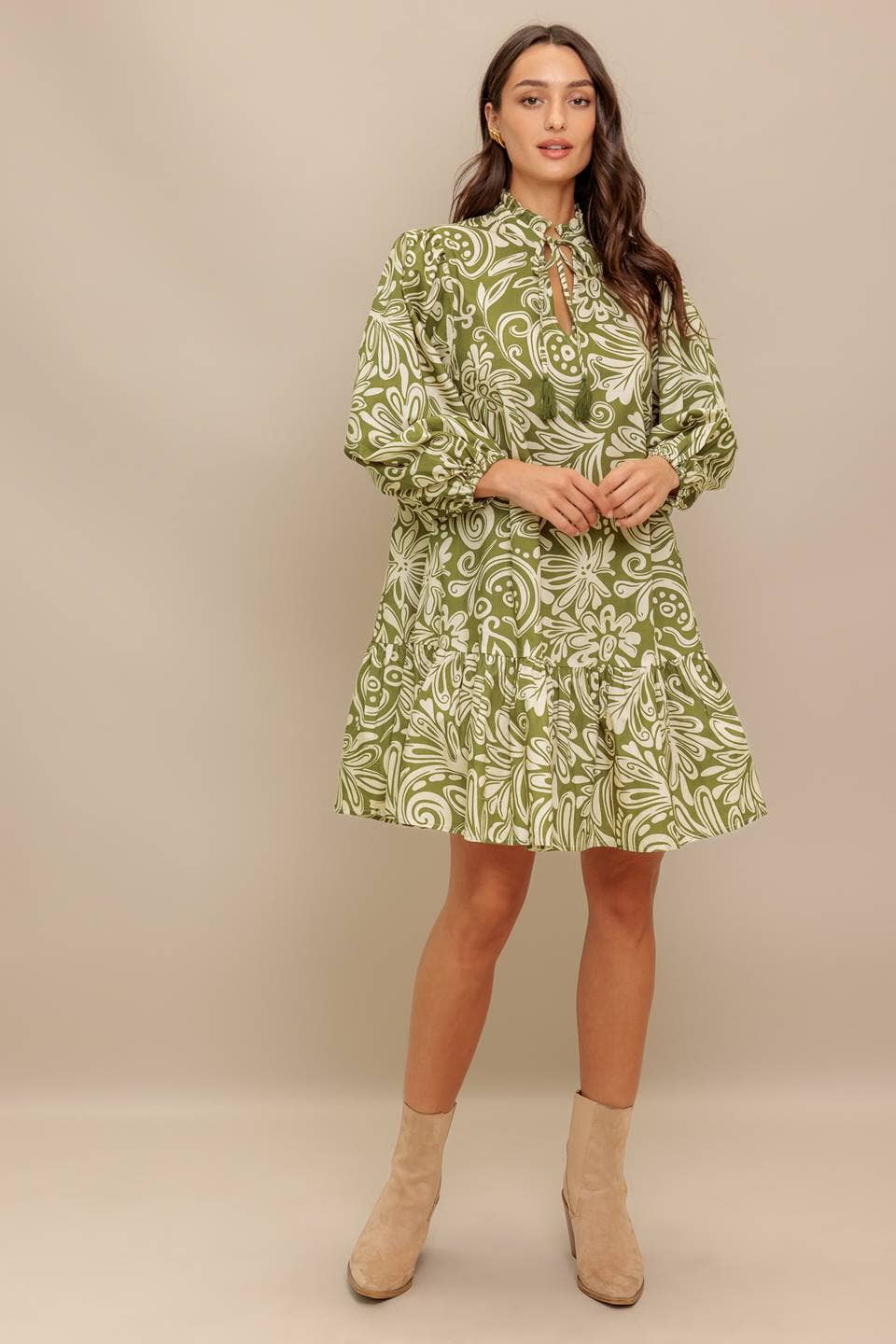 Olive Printed Mini Dress