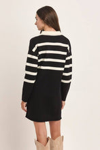 Load image into Gallery viewer, Stripe Collared Mini Sweater Dress - Black/Ivory
