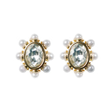 Load image into Gallery viewer, Crystal Pearl Oval Stud Earrings

