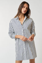 Load image into Gallery viewer, Navy Striped Collar Button Up Mini Dress
