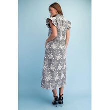 Load image into Gallery viewer, Floral Embroidered Black Gingham Print Midi Dress
