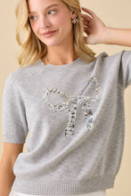 Load image into Gallery viewer, Sequin Bow Knit Top – Grey
