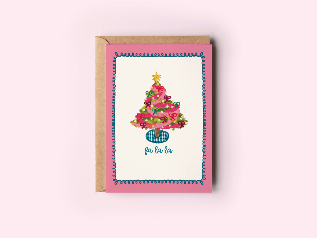 Fa La La Colorful Tree Holiday Christmas Greeting Card