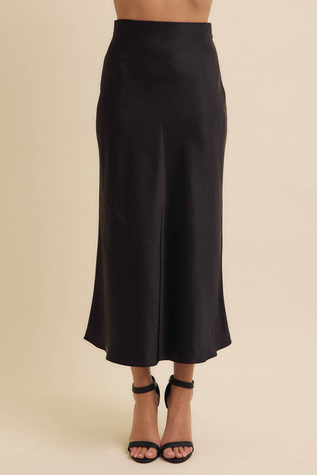 Black Silky Satin Bias Cut Skirt