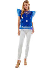 Load image into Gallery viewer, Cobalt Organza Top With Sequined Stars
