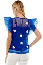 Load image into Gallery viewer, Cobalt Organza Top With Sequined Stars
