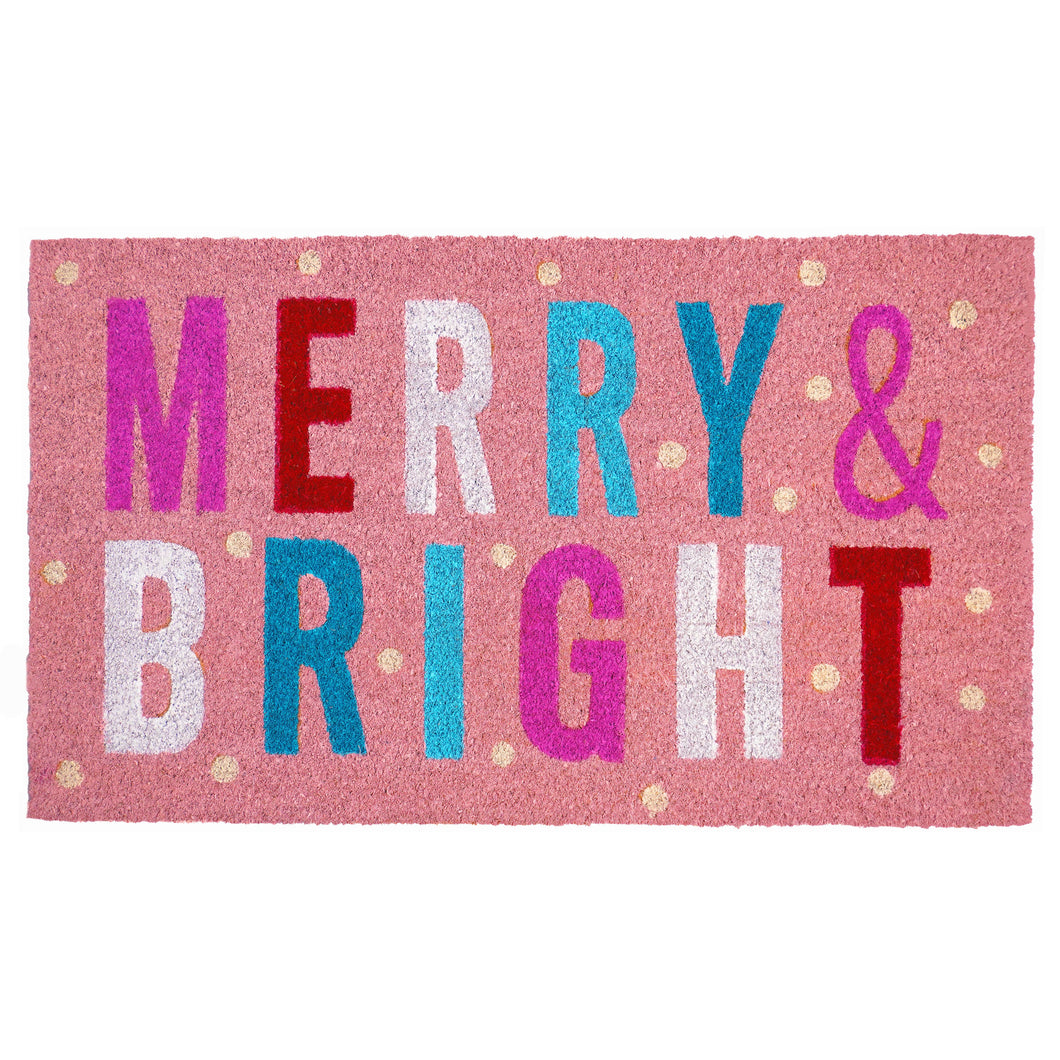 Pink Christmas Merry & Bright Doormat: 24'' x 36''