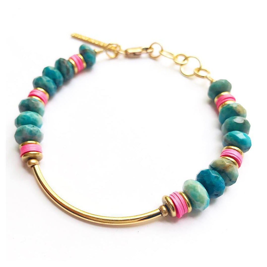 Turquoise Crystal Bracelet- Boho Jewelry - Seaside Bracelet