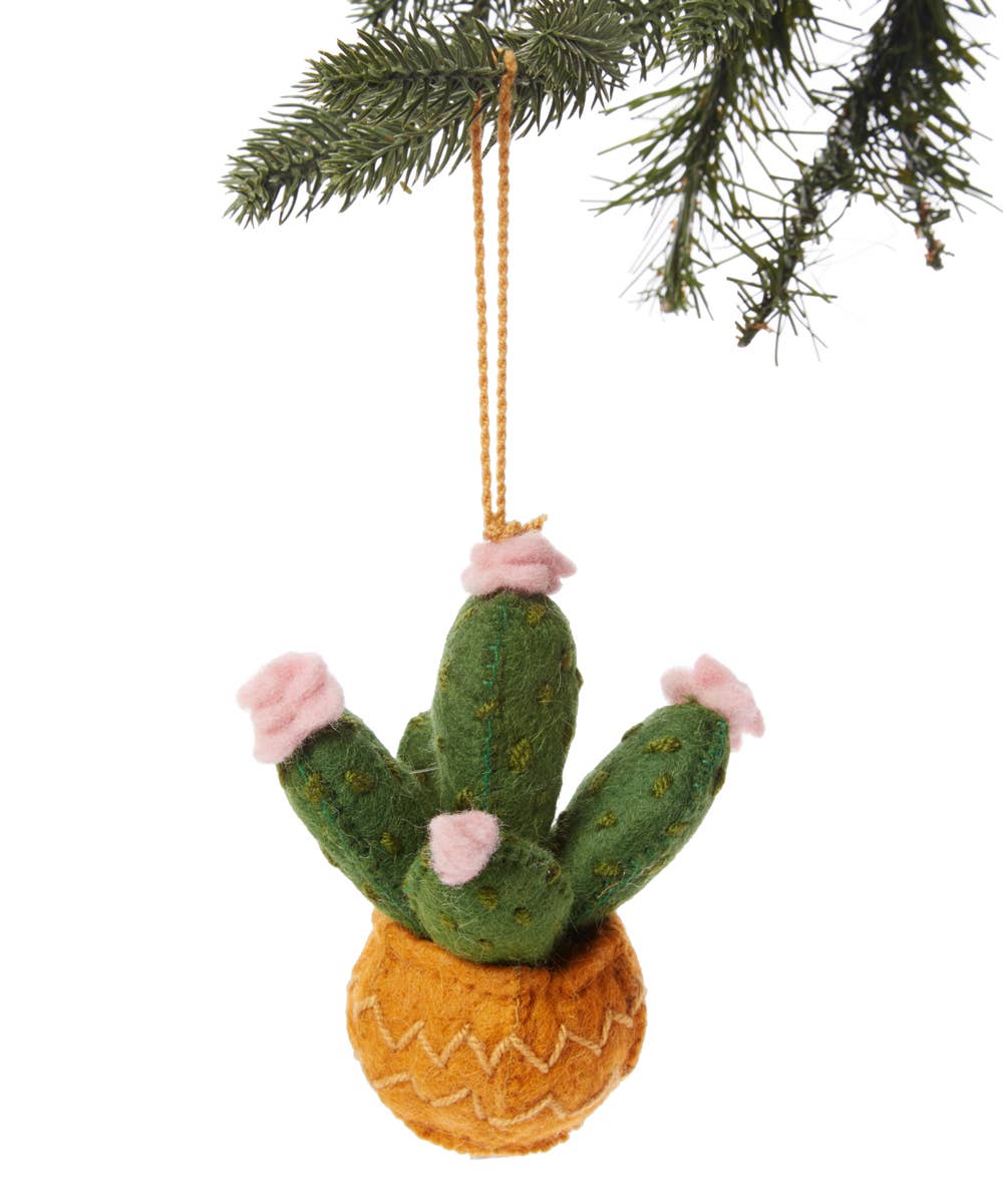 Prickly Pear Ornament- Brown Pot