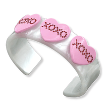 Load image into Gallery viewer, White Pearl Cuff with XOXO Hearts
