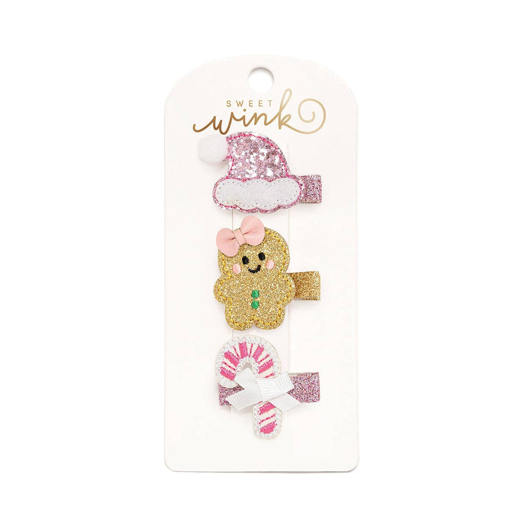 Gingerbread Christmas Clip Set - Kids Holiday Hair Clips