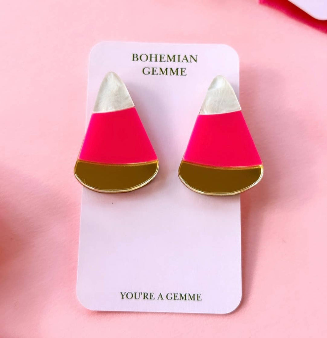 Halloween Candy Corn Stud Earrings - Pink