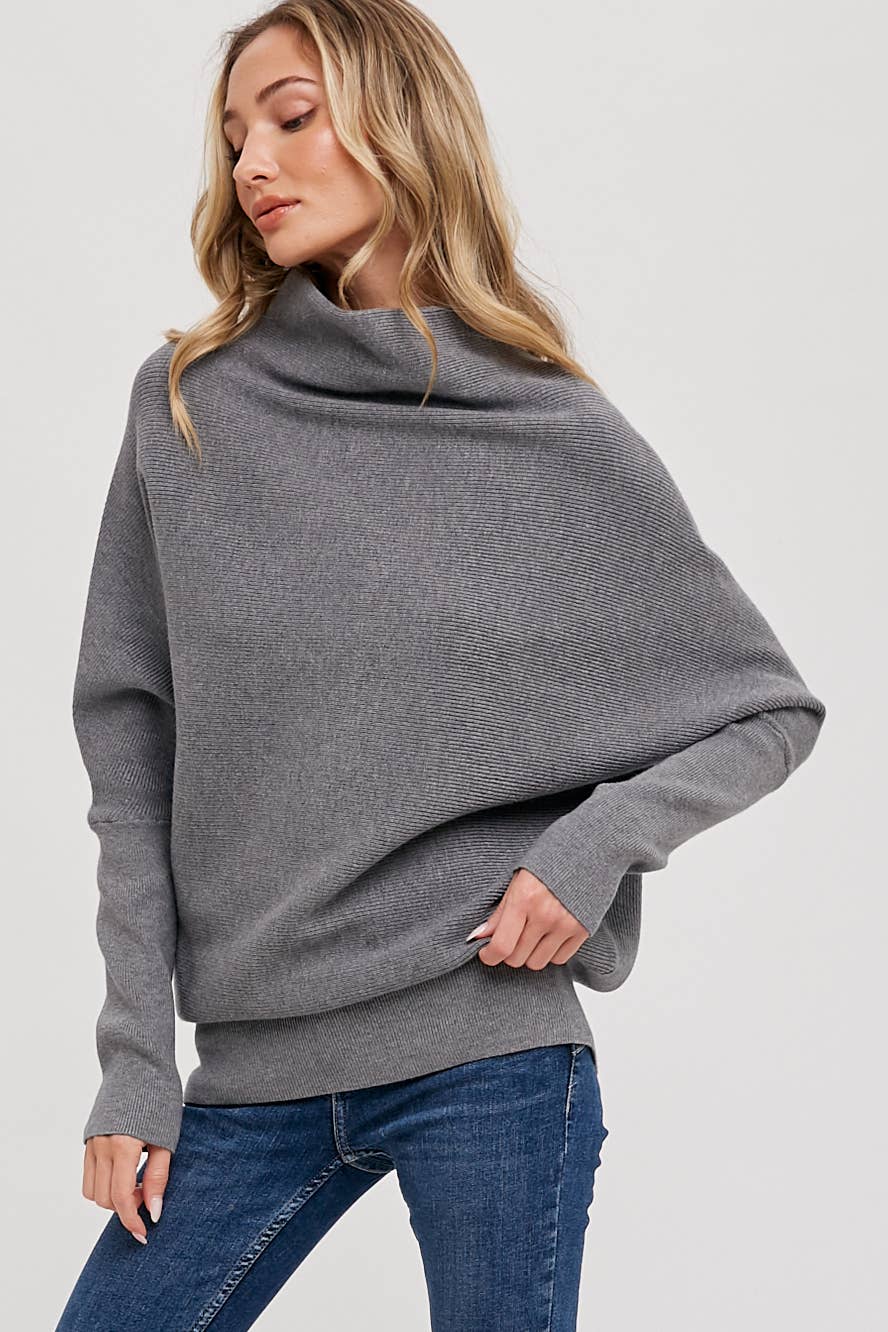Slouch Neck Dolman Pullover in Grey