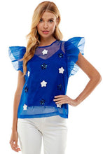 Load image into Gallery viewer, Cobalt Organza Top With Sequined Stars
