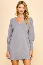 Load image into Gallery viewer, V-Neck Knit Grey Mini Dress
