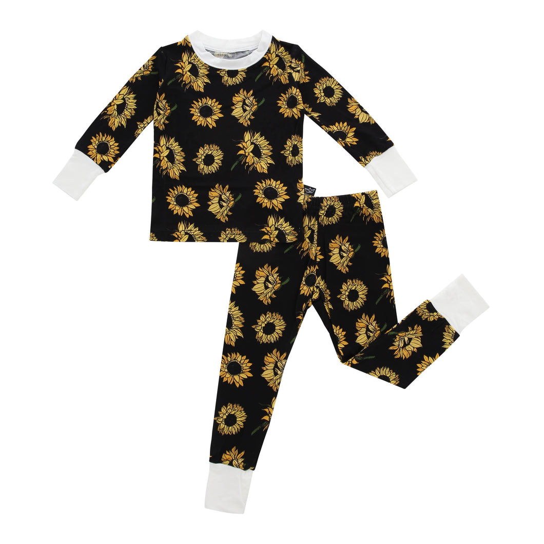 Sunflowers on Black Bamboo Two-Piece Pajamas